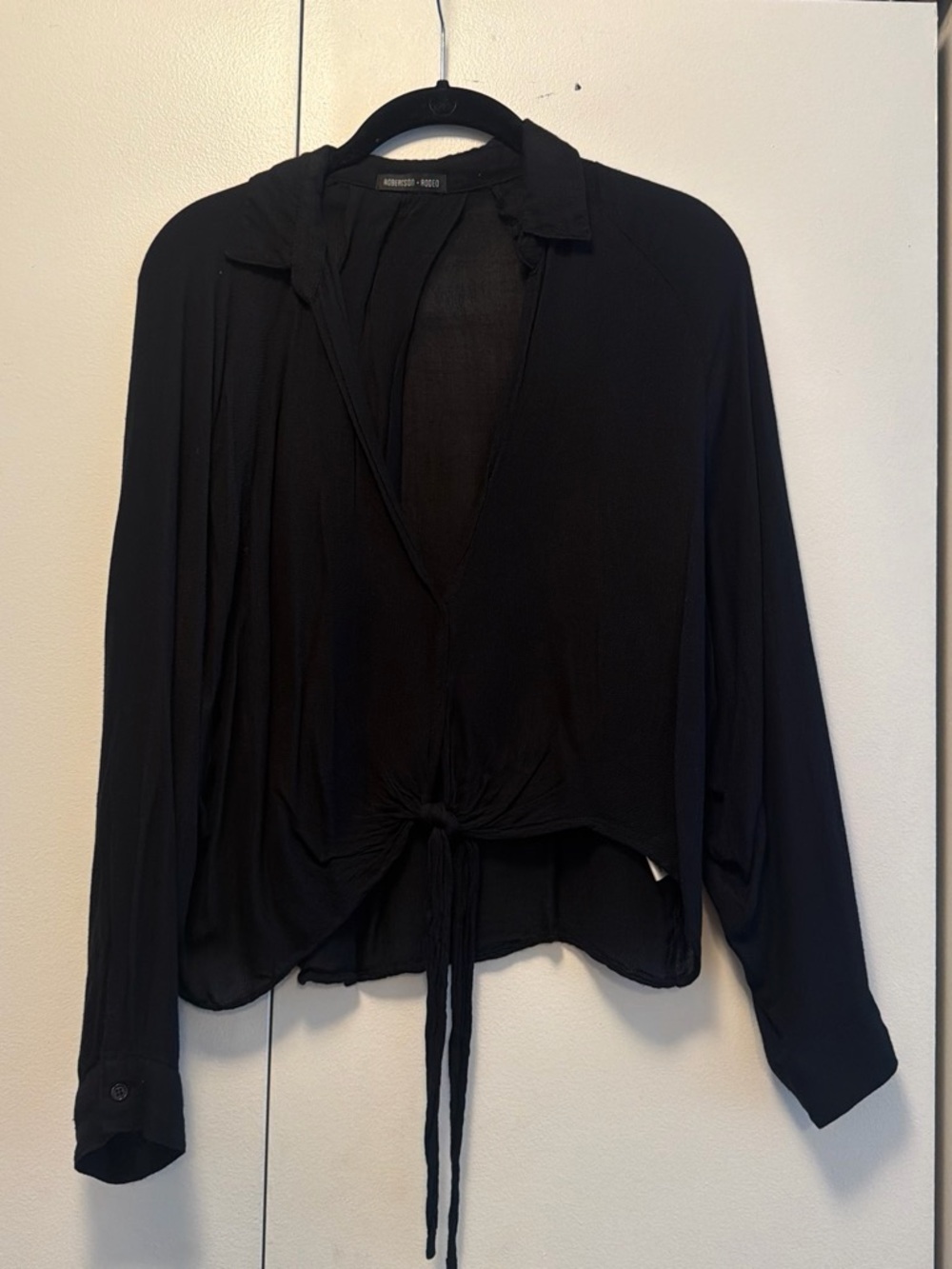 Open-Front Tie Hem Black Women's Top